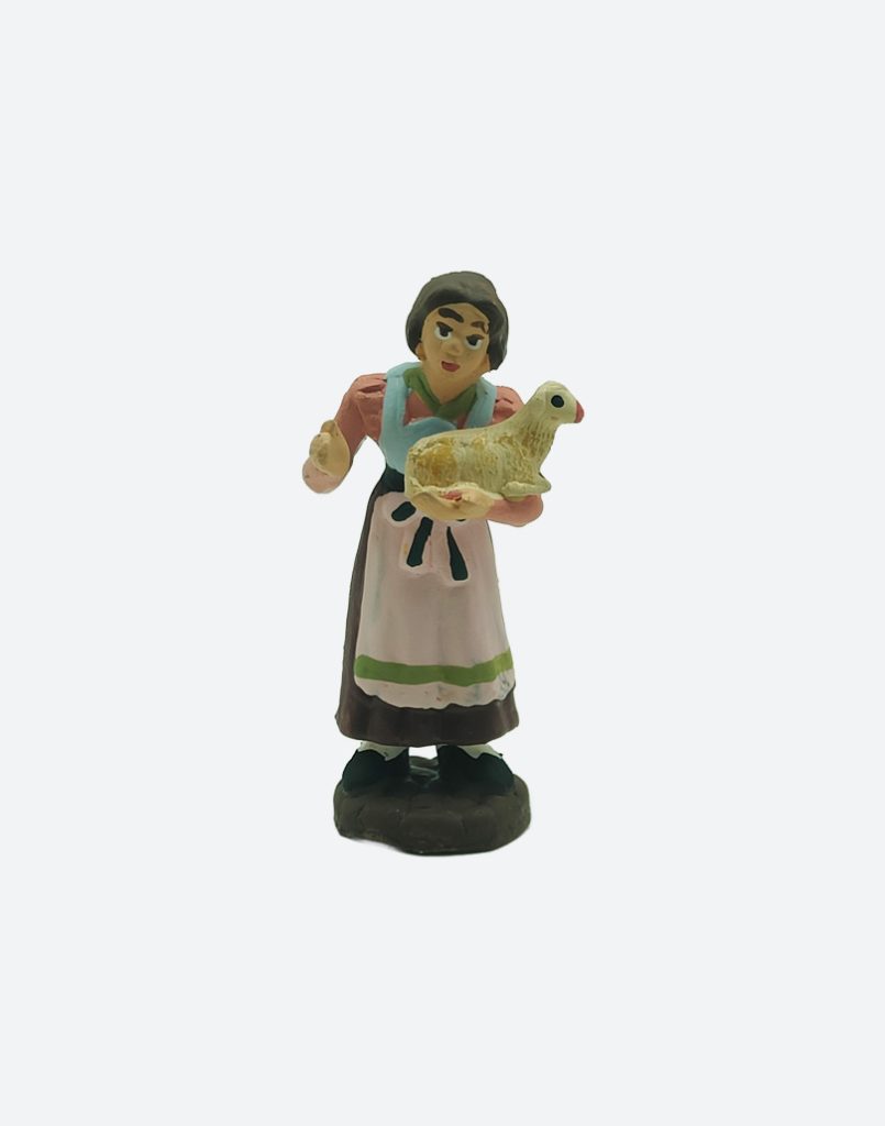 Donna con pecora, pastore per presepe napoletano tradizionale alto 7 cm
