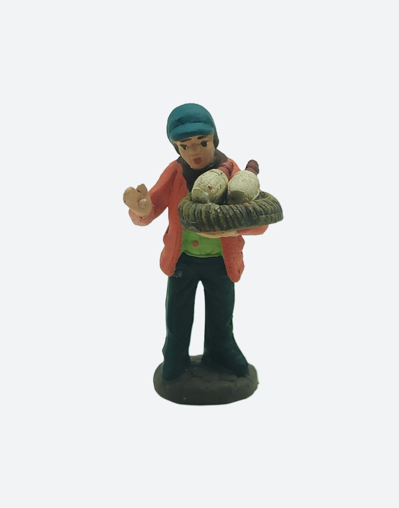 Pastore con fiaschi in terracotta colorato a mano per presepe napoletano 7 cm