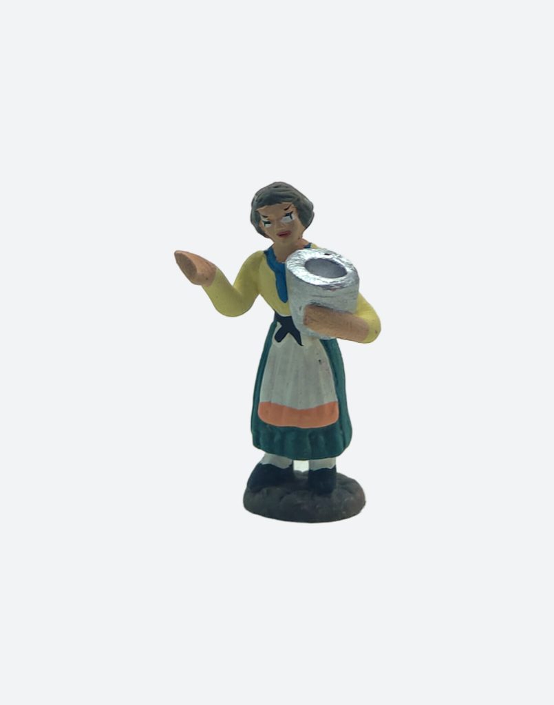 Donna con recipiente in terracotta dipinta a mano per presepe napoletano 5 cm