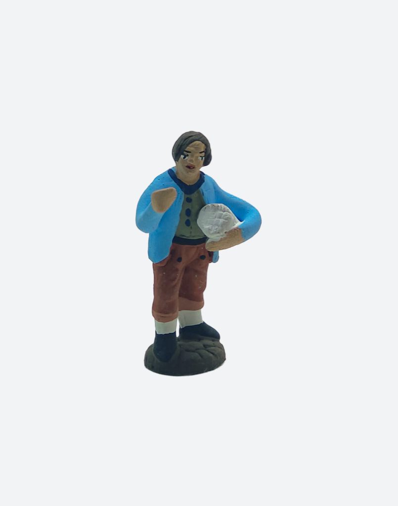 Pastore con forma di formaggio in terracotta colorato a mano per presepe napoletano 5 cm