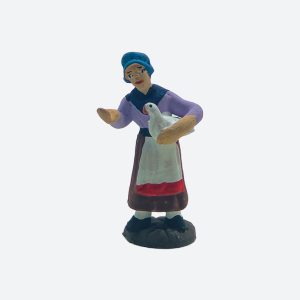 Donna con oca bianca in terracotta colorata a mano per presepe napoletano 5 cm